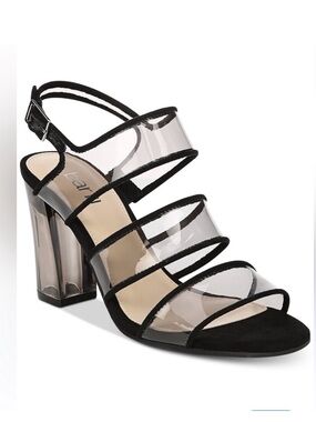 Bar iii “Bernice” Clear Strappy Block Heel Sandal - Black